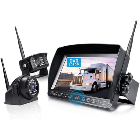 ZEROXCLUB Wireless Backup Camera with 7-inch DVR Dual/Quad Split Touch Monitor, IP69 Waterproof HD 1080P Wireless 2 Rear View Side View Camera System for RV Trailer Truck 5th Wheel,BW702