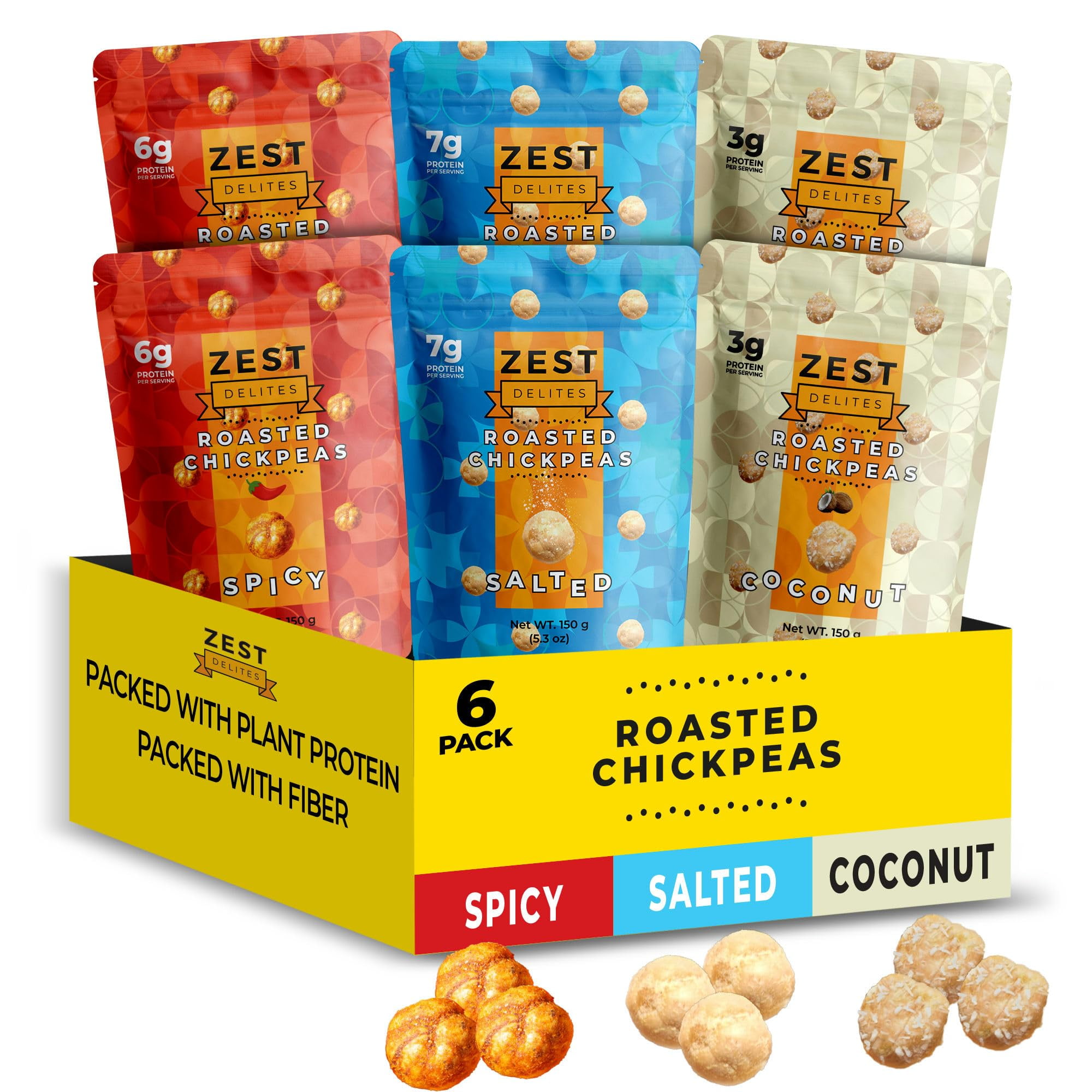 ZEST Delites Roasted Chickpeas, AIF4 Chickpea Snacks (6 Pack), High ...