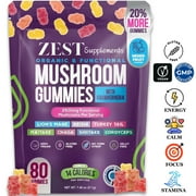 Zest Supplements Organic Mushroom Gummies with Ashwagandha – 80ct | Focus, Energy & Stress Support | Lion's Mane, Reishi, Cordyceps