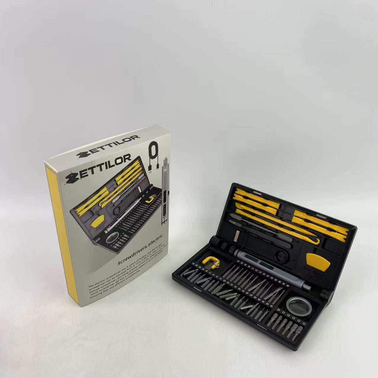 ZETTILOR Screwdrivers, electric,Mini Electric Screwdriver, 54 in 1 Precision Screwdriver Set 42 Magnetic Bits, 4 LED -Grey
