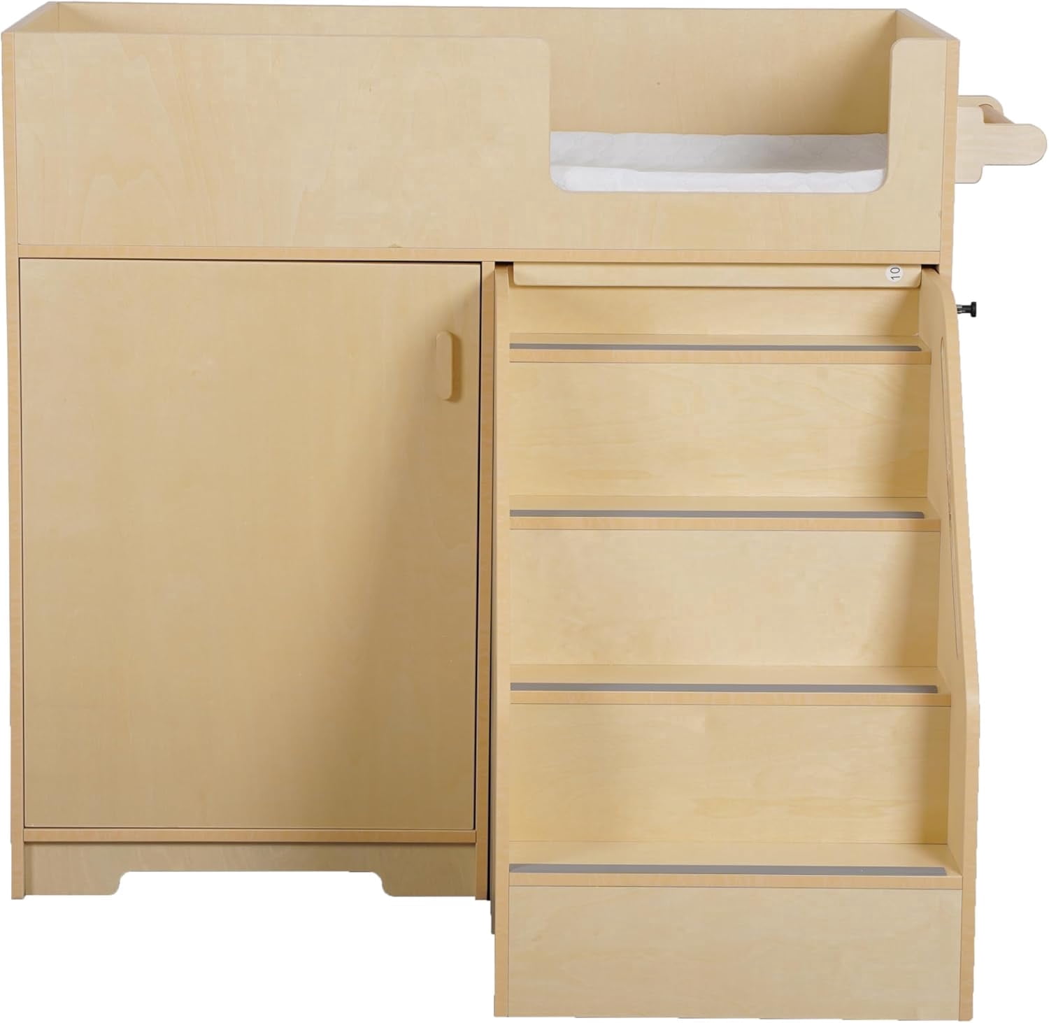 ZETY Baby Changing Table with Stairs, Portable Wooden Diaper Station with Wheels, Storage Shelves and Paper Roll Holder