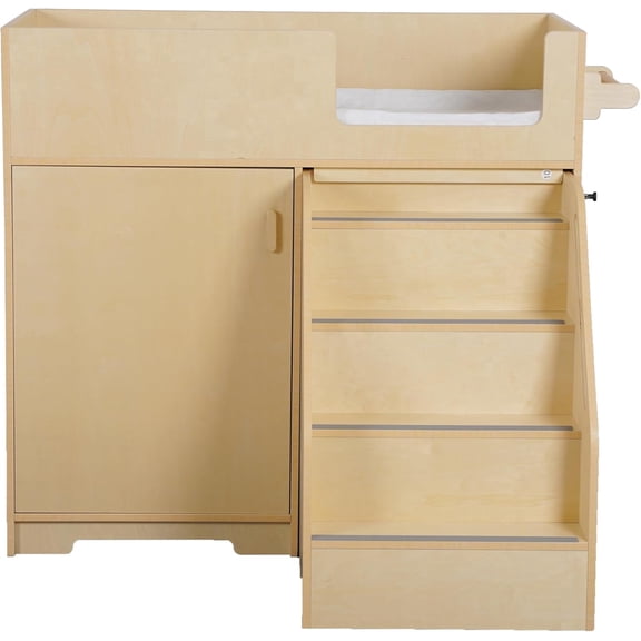ZETY Baby Changing Table with Stairs, Portable Wooden Diaper Station with Wheels, Storage Shelves and Paper Roll Holder