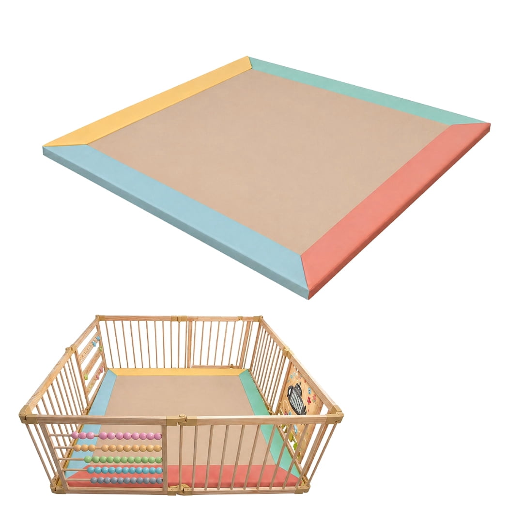 ZETY Baby Play Mat 61 x 61 in Waterproof Playpen Mat PU Leather 1.5 in Thick Foam with Removable Cover Compatible with ZETY 8-Panel Playpen, Under the Sea
