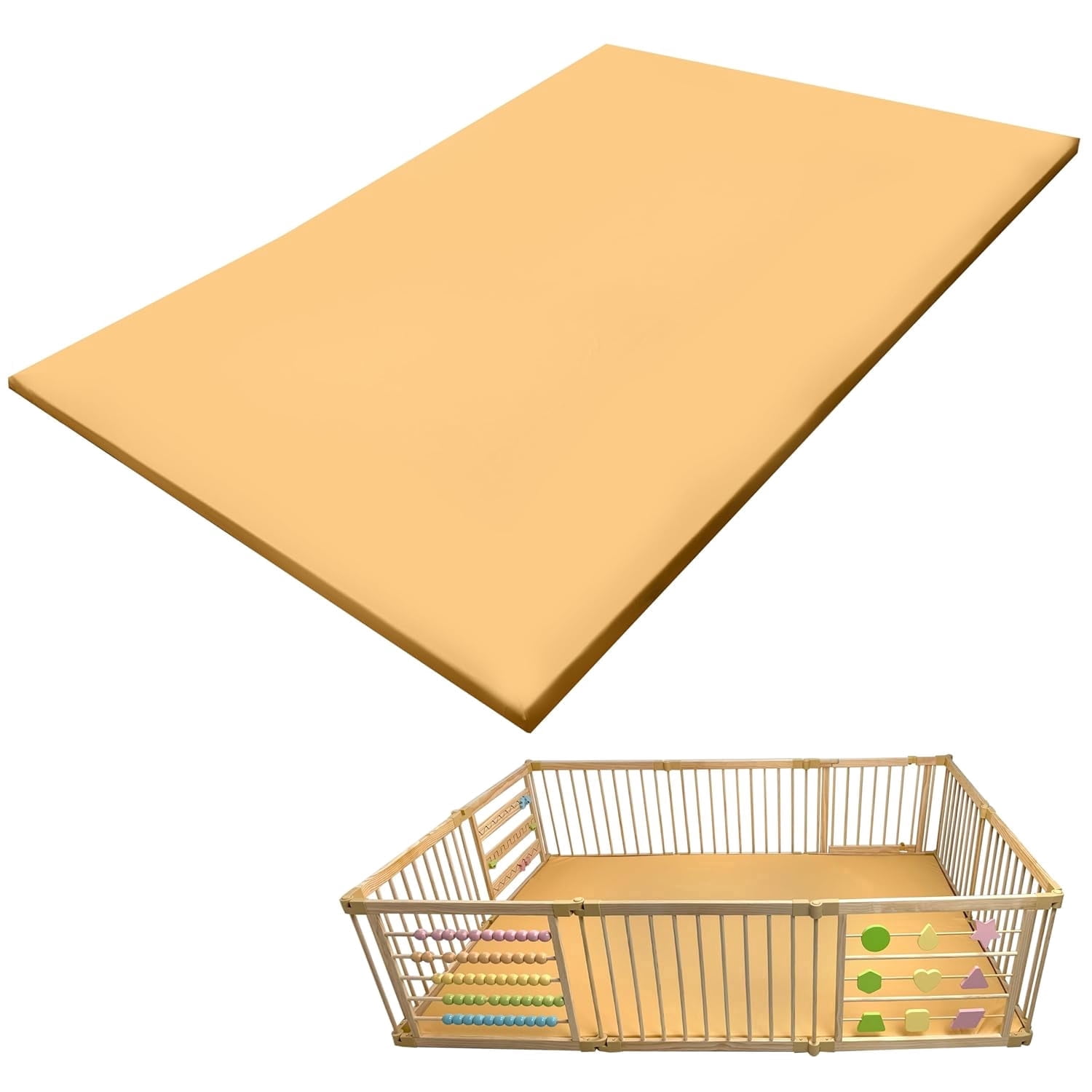 ZETY Baby Play Mat 91 x 61 in Waterproof Playpen Mat PU Leather 1.5 in Thick Foam with Removable Cover Compatible with ZETY 10-Panel Playpen, Beige