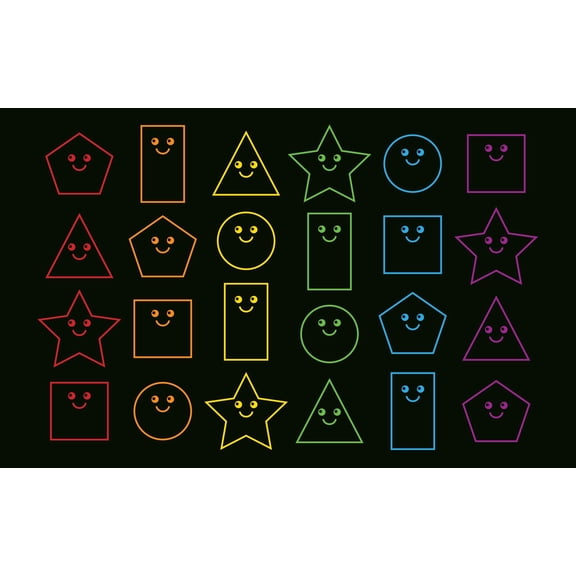 ZETY Extra Large Black Area Rug with Neon Smiley Face Shapes, Bright Colorful Modern Kids Rug 7'6" x 12", Durable for Classrooms, Playrooms & High Traffic Areas