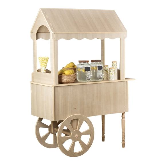 ZETY HOME Wood Grain Candy Cart with Cake Stand, Wheels and Removable Shelf, Rolling Dessert Cart for Parties and Weddings, 68" H x 47" L x 22" W