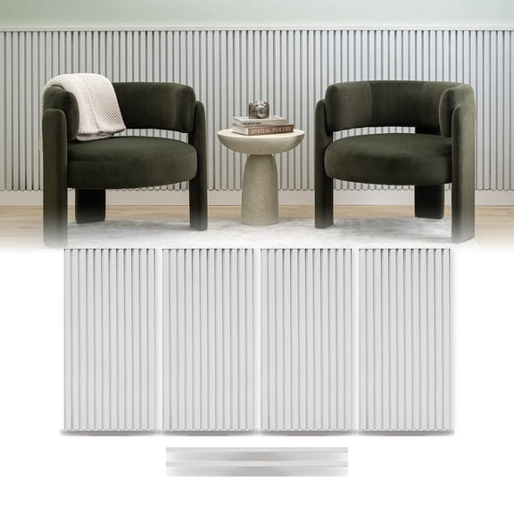 ZETY White Wainscoting Panels with Top Molding, 4-Pack Acoustic Slat Wall Panels, 24 x 48 in Each, 32 sq ft, Half Wall Paneling