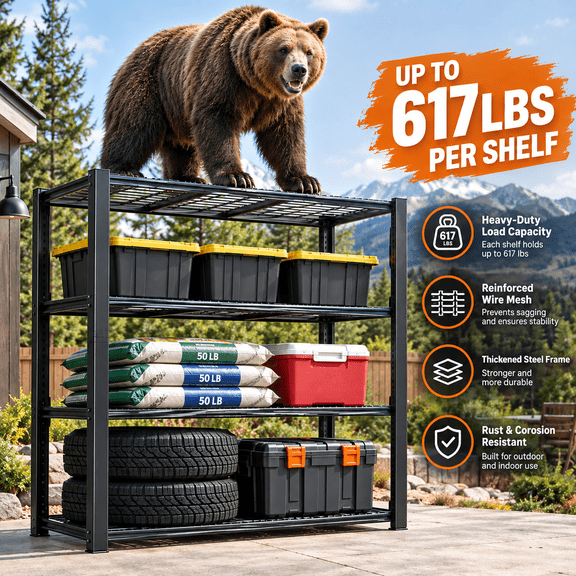 ZEUKMXOO 40"W 4-Tier Wire Shelving Unit, Adjustable Heavy Duty Garage Storage Rack, Powder Coated Wire Shelves for Basement, Industrial, Warehouse, Kitchen