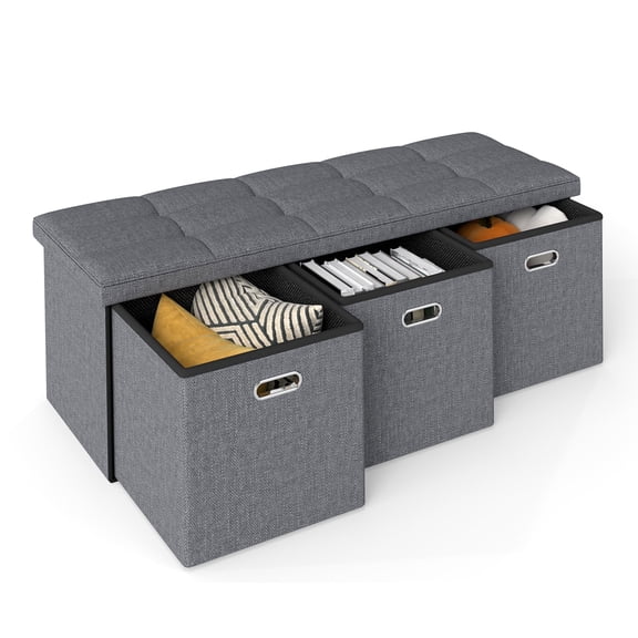 ZEUKMXOO 43 Inch Storage Ottoman Bench with Hidden Drawer, 400LB Weight Capacity Padded Cushion Footrest Stool, Modern Diamond Quilted Storage Chest for Bedroom Living Room Entryway Hallway