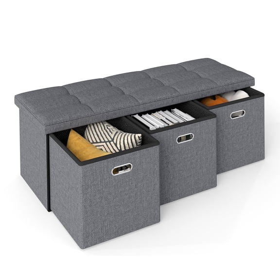 ZEUKMXOO 43 Inch Storage Ottoman Bench with Hidden Drawer, 400LB Weight Capacity Padded Cushion Footrest Stool, Modern Diamond Quilted Storage Chest for Bedroom Living Room Entryway Hallway