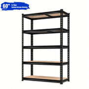 ZEUKMXOO 5-Tier Heavy Duty Metal Garage Storage Rack Black MDF Utility Shelves for Pantry Basement Warehouse Closet 60"H×27.5"W×11.8"D
