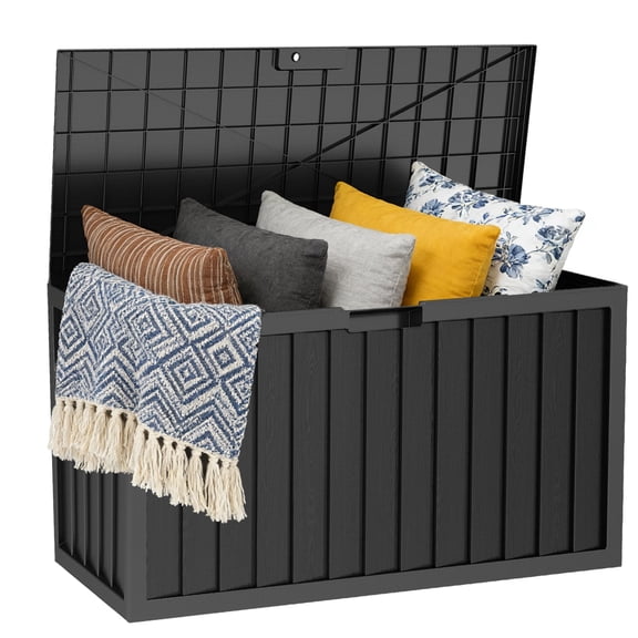 ZEUKMXOO 75 Gallon Outside Deck Box,Waterproof UV-Resistant  Storage Bin for Cushion, Pillows, Suitable for Outdoor, Indoor (Black)