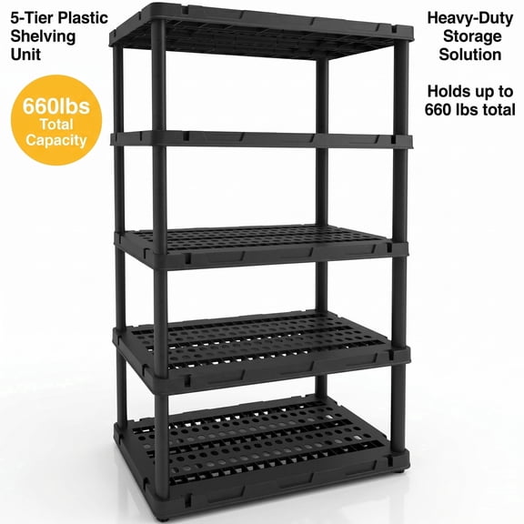 ZEUKMXOO Plastic Shelving Unit, 5-Tier Waterproof Storage Rack, 72.44" Adjustable Shelves, Garage Basement Kitchen
