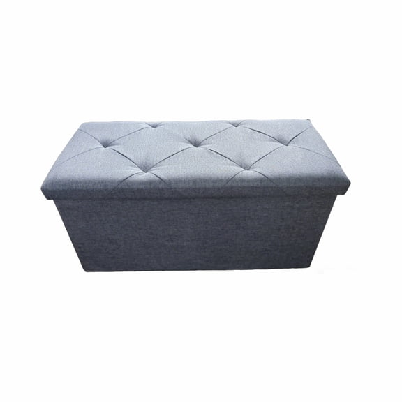Folding Storage Ottoman Bench, 43 Inch Gray Fabric Storage Bench with Cushion Lid, Foot Rest Stool for Bedroom Entryway & Living Room