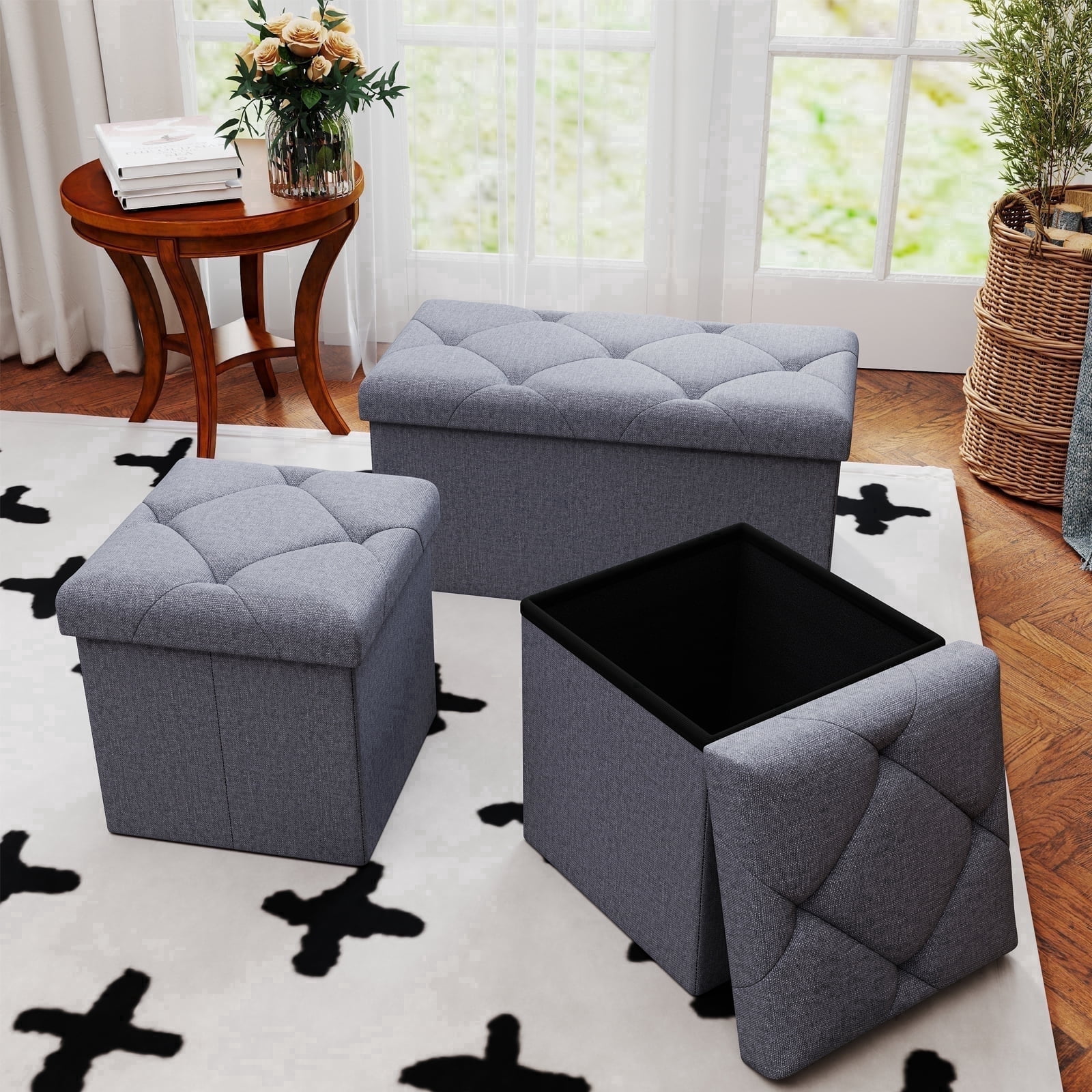 ZEUKMXOO Three-piece Set Folding Storage Ottoman Bench, Ottoman Foot ...