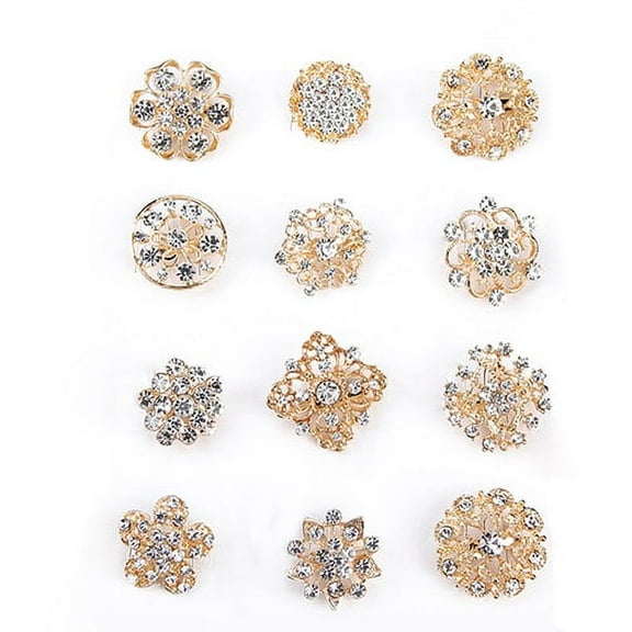 ZEUS 12Pcs Flower Hollow Shiny Rhinestone Wedding Bridal Scarf Brooch Pins Xmas Gift