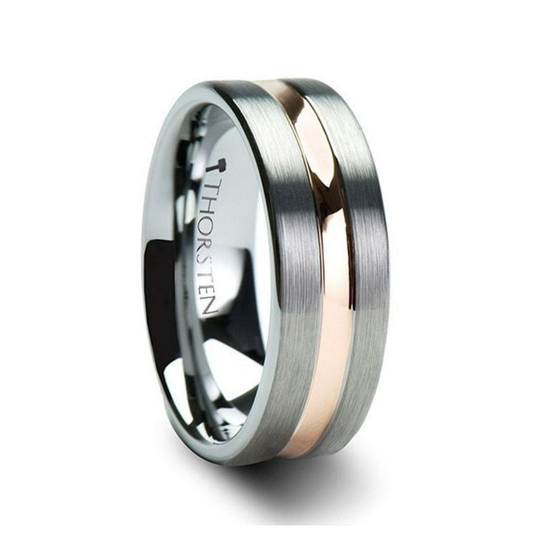 Thorsten ZEUS Flat Brushed Finish Tungsten Carbide Ring with Rose Gold Plated Groove - 4mm - 10mm Thorsten ZEUS Flat Brushed Finish Tungsten Carbide Ring with Rose Gold Plated Groove - 4mm - 10mm