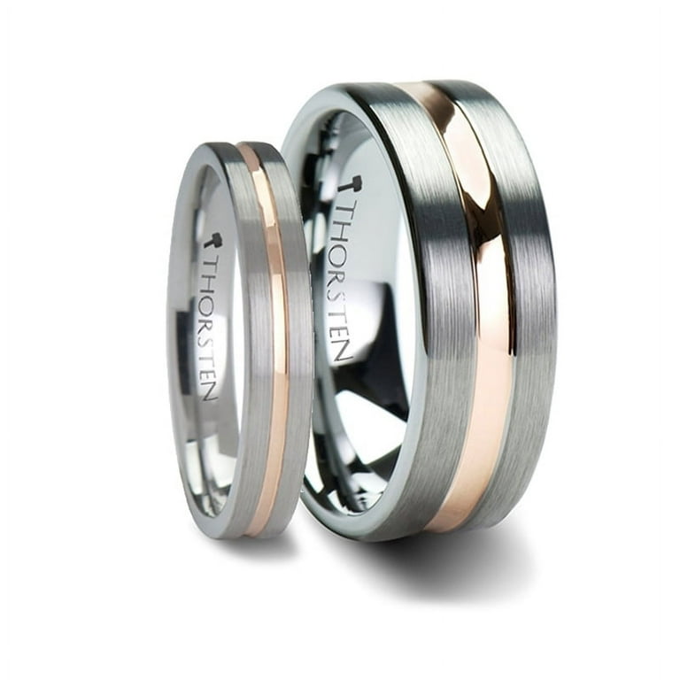 Thorsten ZEUS Flat Brushed Finish Tungsten Carbide Ring with Rose Gold Plated Groove - 4mm - 10mm Thorsten ZEUS Flat Brushed Finish Tungsten Carbide Ring with Rose Gold Plated Groove - 4mm - 10mm