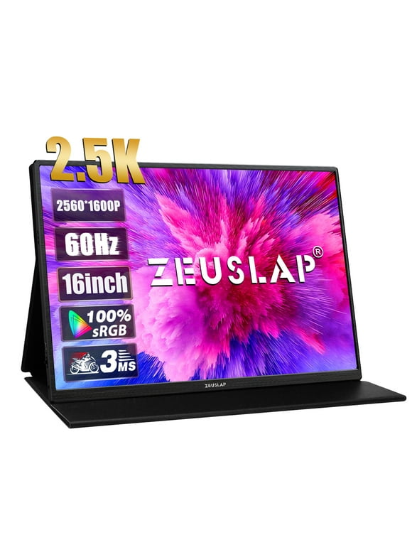 ZEUSLAP P25K 16" Portable Monitor ,2560*1600 60Hz 16:10 100%sRGB 300Cd/m² Travel Gaming Display for Laptop Switch ps4 ps5 Xbox