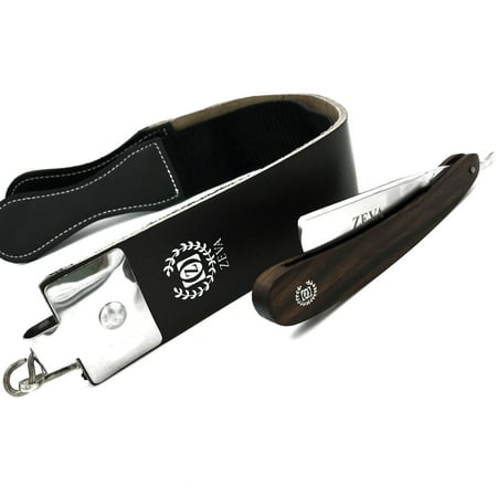 ZEVA Shave Ready Dark Wood Handle Straight Razor Rasoir with Leather Strop/Strap