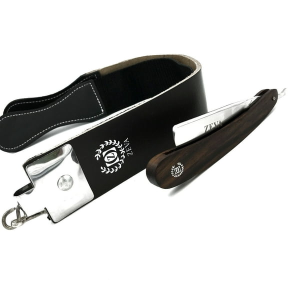 ZEVA Shave Ready Dark Wood Handle Straight Razor Rasoir with Leather Strop/Strap