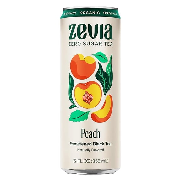 ZEVIA Organic Sweetened Peach Black Tea, 12 FZ
