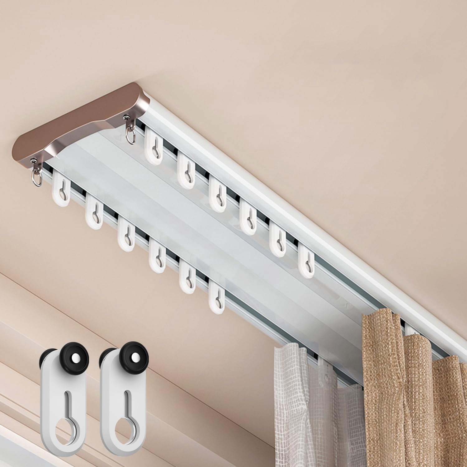 ZEVINO - Double Curtain Track Ceiling Mount, Silent Aluminum Curtain ...