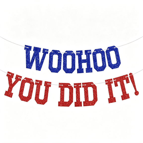 ZEWUI Woohoo You Did It Banner - Congrats Grad Sign, So Proud of You, 2026 High School/College Graduation Party Decorations Supplies, Blue and Red Glitter Graduation Banner