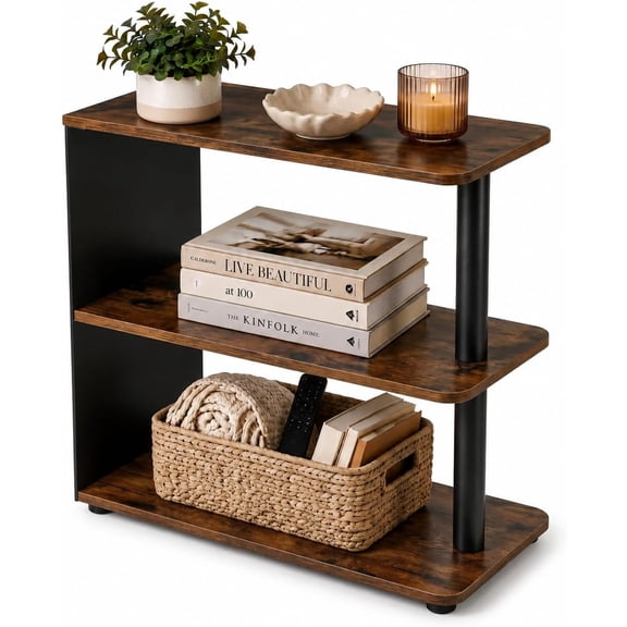 ZEXVIDA 3-Tier Narrow End Table, Industrial Slim Side Table for Small Spaces, Sofa Couch Table Accent Nightstand with Storage Shelves for Living Room, Bedroom
