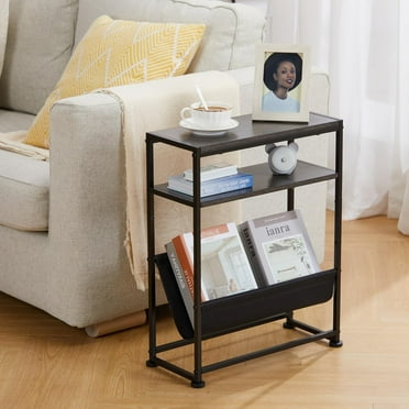 ZEXVIDA Narrow End Table for Small Spaces - Slim Side Table with Magazine Holder,2 in 1 Design Narrow End Table Living Room,Skinny Bedroom Nightstand Thin Side Magazine Table,Grey