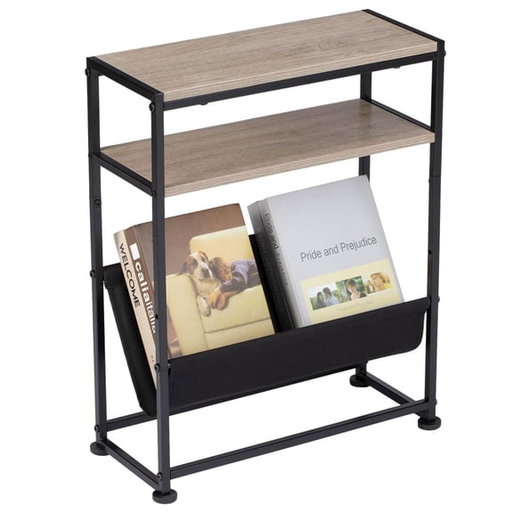 ZEXVIDA Narrow End Table for Small Spaces - Slim Side Table with Magazine Holder,2 in 1 Design Narrow End Table Living Room,Skinny Bedroom Nightstand Thin Side Magazine Table,Oak