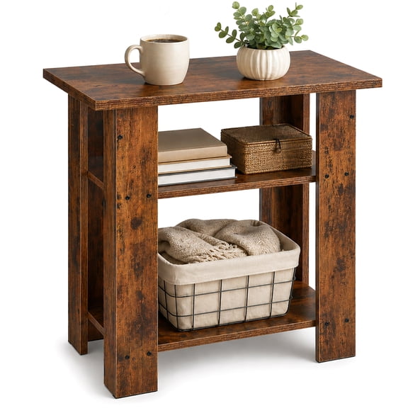 ZEXVIDA Narrow Side Table, 3 Tier Rustic End Table for Living Room, Small Wood Nightstand with Storage Shelves, Slim Bedside Table for Bedroom, Couch, Small Spaces, 22.8" High,Farmhouse Style