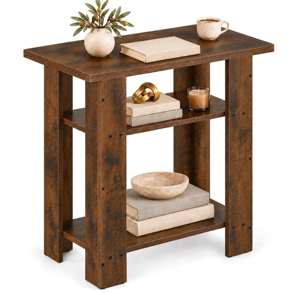 ZEXVIDA Narrow Side Table, 3 Tier Rustic End Table for Living Room, Small Wood Nightstand with Storage Shelves, Slim Bedside Table for Bedroom, Couch, Small Spaces, 22.8" High,Farmhouse Style