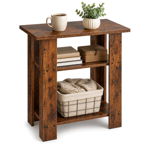 ZEXVIDA Narrow Side Table, 3 Tier Rustic End Table for Living Room, Small Wood Nightstand with Storage Shelves, Slim Bedside Table for Bedroom, Couch, Small Spaces, 22.8" High,Farmhouse Style