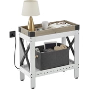 ZEXVIDA Narrow Side Table, End Table,Sofa Side Table, End Table Nightstand for Bedroom, Living Room, Small Spaces with 2 USB and 2 Power Outlets(with Outlets, W