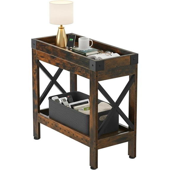 ZEXVIDA Narrow Side Table, End Table,Sofa Side Table, End Table Nightstand for Bedroom, Living Room, Small Spaces (Farmhouse, Rustic Brown)