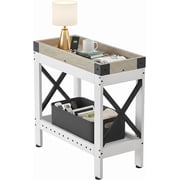 ZEXVIDA Narrow Side Table, End Table,Sofa Side Table, End Table Nightstand for Bedroom, Living Room, Small Spaces Farmhouse, White