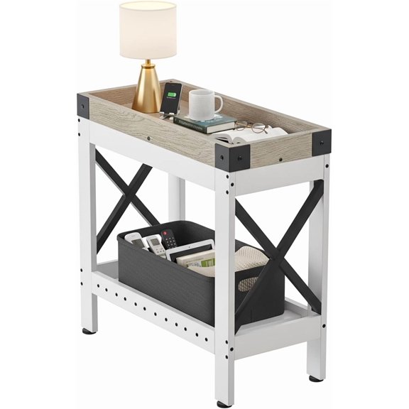 ZEXVIDA Narrow Side Table, End Table,Sofa Side Table, End Table Nightstand for Bedroom, Living Room, Small Spaces,White