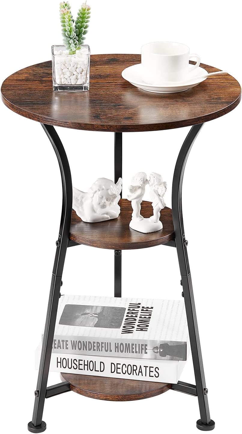 Rustic Brown 3-Tier Round Wood and Metal End Table