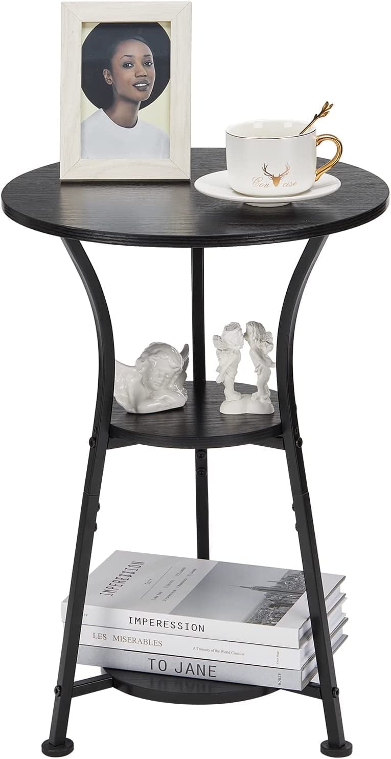 Black Round 3-Tier MDF and Iron Side Table