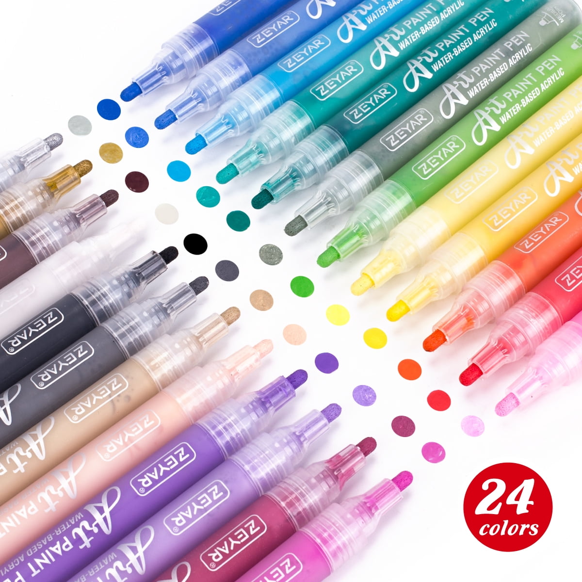 ZEYAR Acrylic Paint Marker Pen for Rock painting, 24 colors, Water