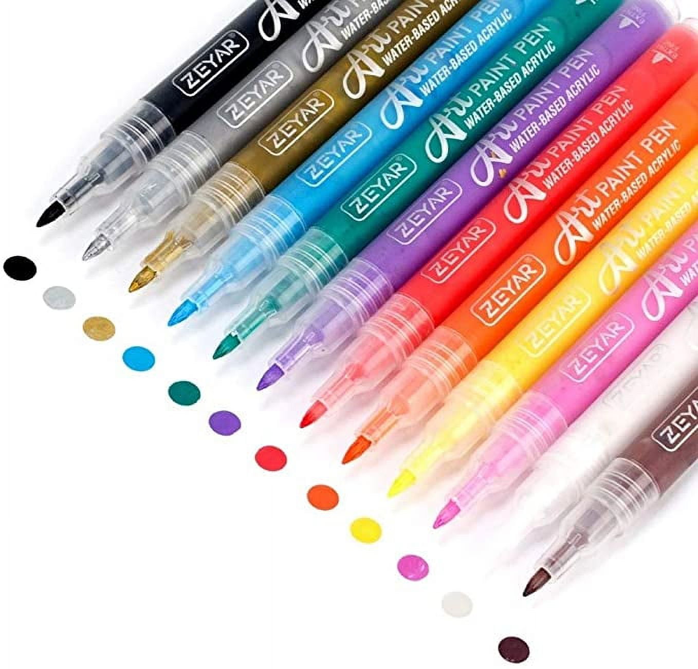 ZEYAR Acrylic Paint Markers, Medium Point, Assorted Colors, 12 Count