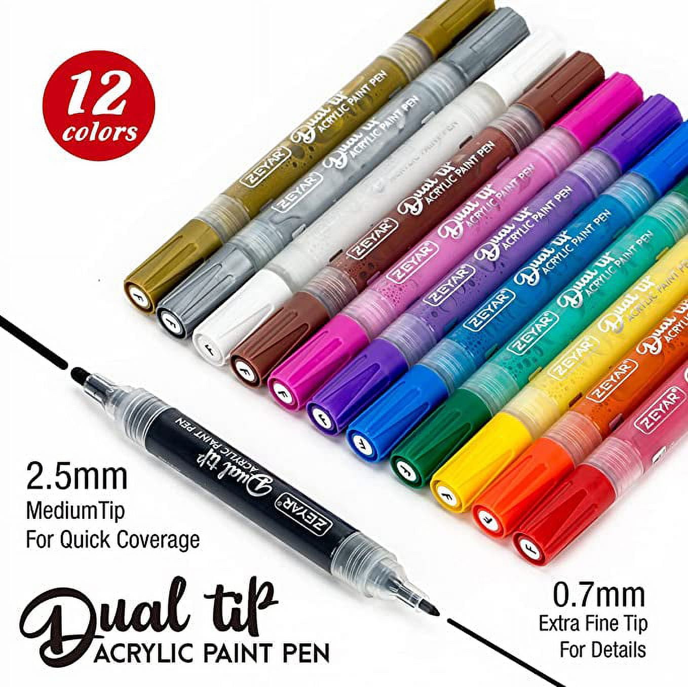 Tooli-Art Acrylic Paint Pens Assorted Multicolor Vibrant Markers with  Double Sided Extra Fine And Medium Tip Marker Set of 18