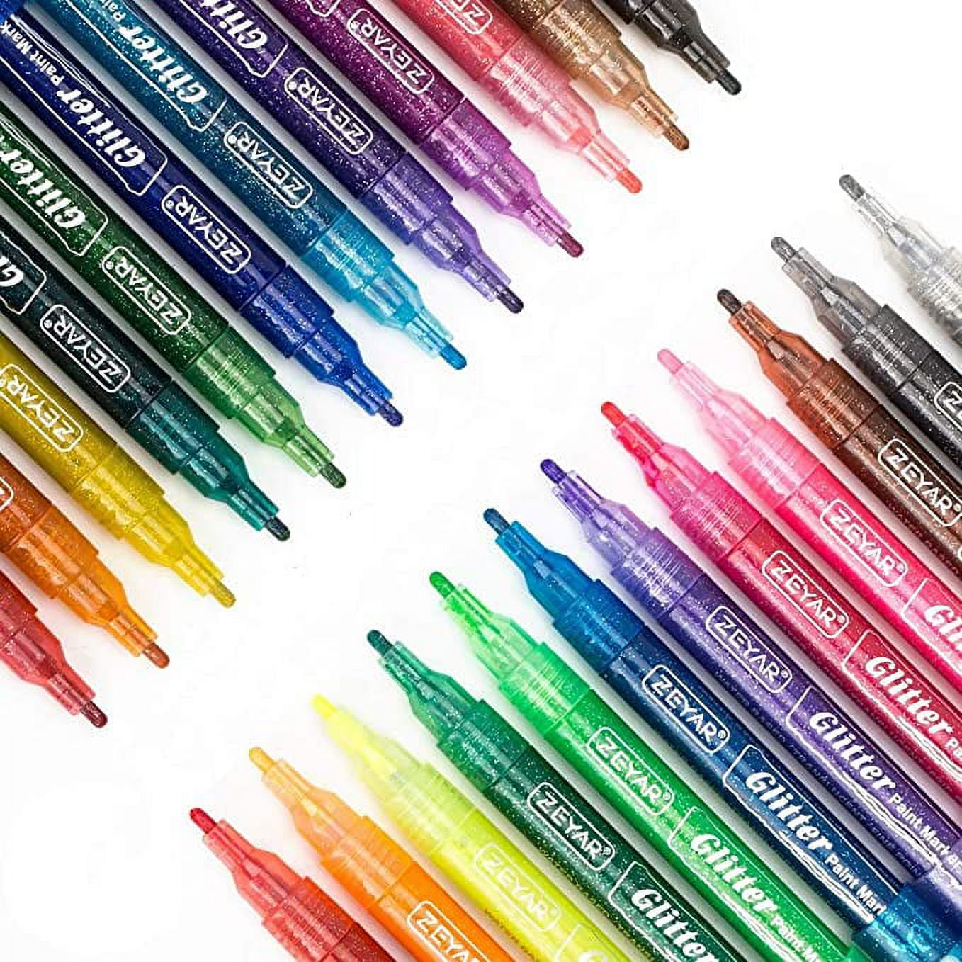 ZEYAR Glitter Paint Pens, Water based, Extra Fine Point, Nylon Tip, 12  Colors, Great for Gift Card, Poster, Album, Christmas Card and more 