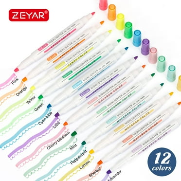 ZEYAR Highlighters, Dual Tips Marker Pen, Chisel and Fine Tips, 12 colors, Water Based, Assorted Colors, Quick Dry (12 colors)