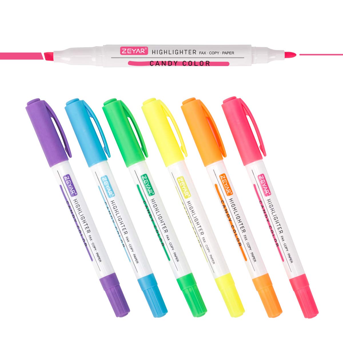 ZEYAR Highlighters, Dual Tips Marker Pen, Chisel and Fine Tips, 6 Candy