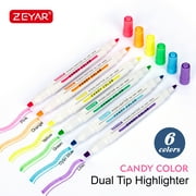 ZEYAR Highlighters, Dual Tips Marker Pen, Chisel and Fine Tips, 6 Candy Colors, Water Based, Assorted Colors, Quick Dry 6 Candy Colors