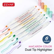 ZEYAR Highlighters, Dual Tips Marker Pen, Chisel and Fine Tips, 6 Macaron Colors, Water Based, Assorted Colors, Quick Dry 6 Macaron Colors