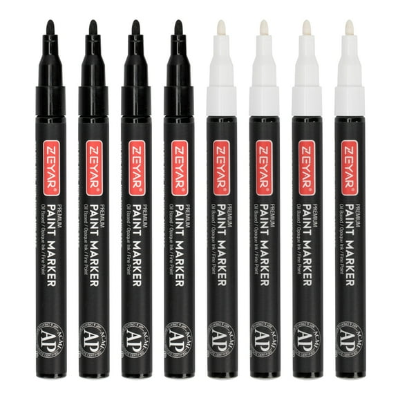 ZEYAR Permanent Oil-Based Paint Markers, Expert of Rock Painting, Black&White Color. Permanent Ink & Waterproof, Works on Rock, Wood, Glass, Metal, Ceramic and more (4 Black&4 White)