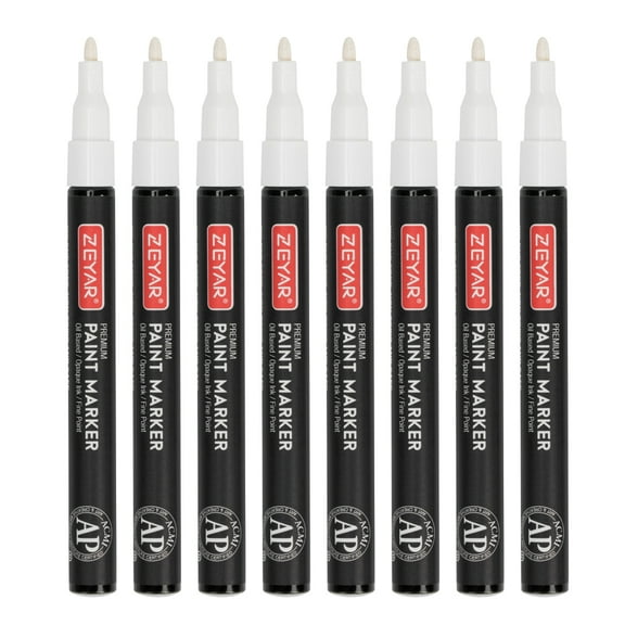 ZEYAR Permanent Oil-Based Paint Markers, Expert of Rock Painting, Fine Point, 8 White Color. Permanent Ink & Waterproof, Works on Rock, Wood, Glass, Metal, Ceramic and more (8 White)